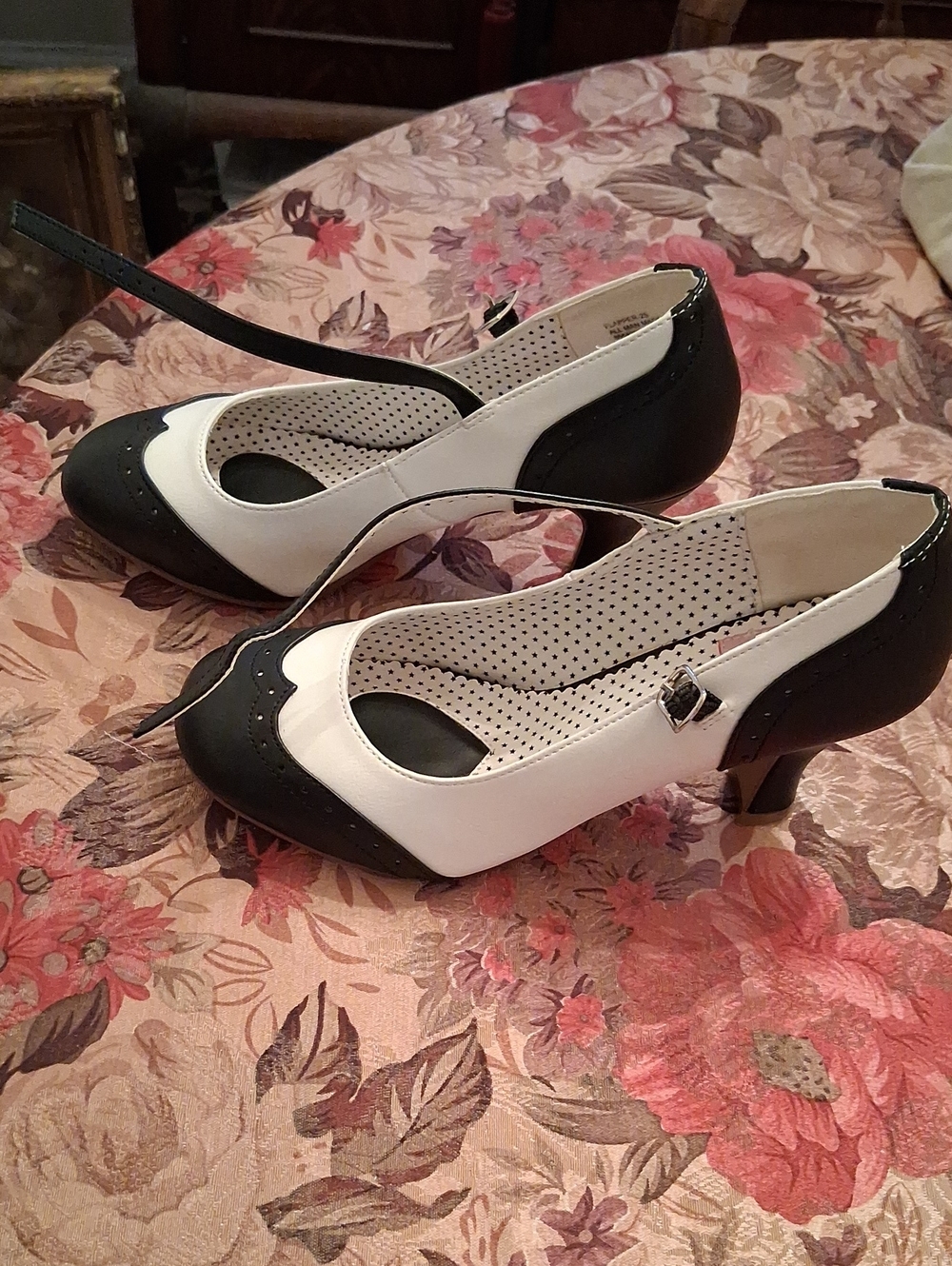Two-Tone Black and White Mary Jane Heels with Buckle